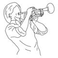 Man playing trumpet vector illustration sketch doodle hand drawn with black lines isolated on white background Royalty Free Stock Photo