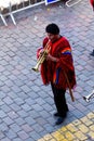 Man Playing Trumpet Wearing Colorful Jacket Cusco Peru