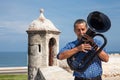 Man playing tuba at Cartagena de Indias