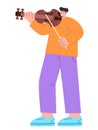 Man playing violin music instrument violinist alone drawing flat colorful illustration young performance cartoon