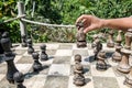 A man playing wooden chess game in the forests Royalty Free Stock Photo