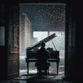 A man plays an abandoned piano Royalty Free Stock Photo