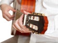 Man plays on classical acoustic guitar isolated Royalty Free Stock Photo