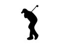 Man plays golf. Black silhouette, sports. Hand drawing illustration, sketch. Active lifestyle, hobby