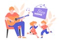 A man plays the guitar, children dance together Royalty Free Stock Photo