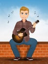 Man plays guitar on the wall Royalty Free Stock Photo