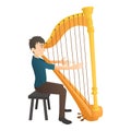 Man plays on harp icon, flat style