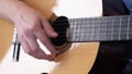 A man plays rock and jazz-folk guitar. close up