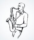 A man plays the saxophone. Vector drawing