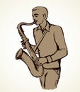 A man plays the saxophone. Vector drawing