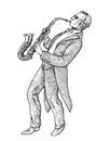 Man plays the trumpet. Musician with a classic instrument. Performance with a symphony orchestra. Vintage style music