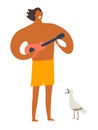 Man plays ukulele on the bech vector illustration Royalty Free Stock Photo