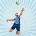 A man plays volleyball to jump high Illustration vector On pop art comics style Abstract dot background