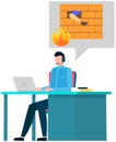 Man is plotting to hack computer protection system. Cyber attacker trying to crack software Royalty Free Stock Photo