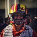 Man in a Poe Dameron Electronic X-wing Pilot Helmet from Star Wars at Fantasy fest Fuenlabrada