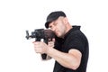 Man pointing AK-47 machine gun, isolated Royalty Free Stock Photo