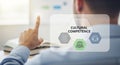 A man pointing at a cultural competence graphic with icons on a screen in a bright office space Royalty Free Stock Photo