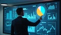 Man Pointing at Data Visualizations on Large Screen Royalty Free Stock Photo