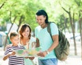 Man pointing the direction for family Royalty Free Stock Photo