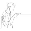 Man pointing with finger. Continuous line drawing