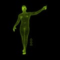 Man Pointing his Finger. 3D Model of Man. Geometric Design. Vector Illustration. 3d Polygonal Covering Skin. Human Polygon Body.