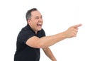 Man is pointing and laughing. He is overweighted and wearing a b Royalty Free Stock Photo