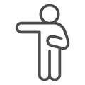 Man pointing with left arm line icon. Man raise a hand pointing to the left outline style pictogram on white background