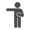 Man pointing with left arm solid icon. Man raise a hand pointing to the left glyph style pictogram on white background
