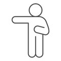 Man pointing with left arm thin line icon. Man raise a hand pointing to the left outline style pictogram on white