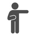 Man pointing with right arm solid icon. Man raise a hand pointing to the right glyph style pictogram on white background