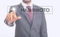 Man pointing at word Hashimoto Royalty Free Stock Photo