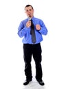 Man pointing at you speaking into microphone Royalty Free Stock Photo