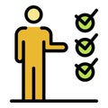 Man points to checkboxes icon color outline vector Royalty Free Stock Photo