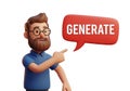 Man points to speech bubble with the word generate Royalty Free Stock Photo