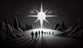 Man points to the star and leads his friends to follow him on his way forward, success journey, leadership. Generative ai