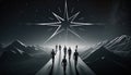 Man points to the star and leads his friends to follow him on his way forward, success journey, leadership. Generative ai