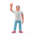 Man points up shows up finger standing on white background 3D illustration