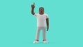Man points up shows up finger standing on white background 3D illustration