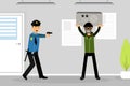 Man Police Officer or Policeman with Pistol Trying to Stop Criminal Vector Illustration