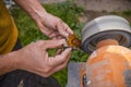 Man polishing Condor Agate stone Royalty Free Stock Photo