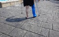 Man in the pool with waterproof leg plaster protection Royalty Free Stock Photo