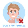 Man pop pimple on the acne face.