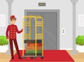 Man Porter or Doorman as Hotel Staff in Uniform Carrying Luggage Vector Illustration