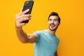 Man portrait cyberspace phone smartphone smiling Royalty Free Stock Photo