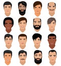Man portrait vector male character face of boy with hairstyle and cartoon manlike person with various skin tone and Royalty Free Stock Photo