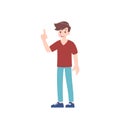 A man pose a figure it out and smile gesture. Male character in casual clothes take action as get a solution posture