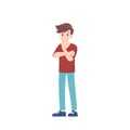 A man pose a figure it out and think gesture. Male character in casual clothes take action as thinking posture