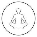 Man in pose lotus Yoga pose Meditation position silhouette Asana icon black color illustration in circle round Royalty Free Stock Photo
