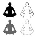 Man in pose lotus Yoga pose Meditation position silhouette Asana icon set grey black color illustration outline flat style simple Royalty Free Stock Photo