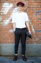 Man poses for photographers before Fendi show during Milan Fashion Week Day 2, Spring / Summer 2016 street Royalty Free Stock Photo